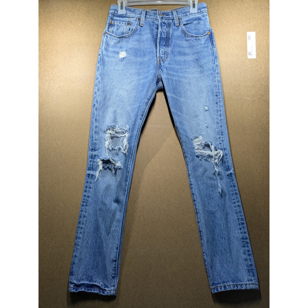 Levis 501 Skinny Jeans W27 L30 Light Wash Distressed Ripped Denim 29502-0008